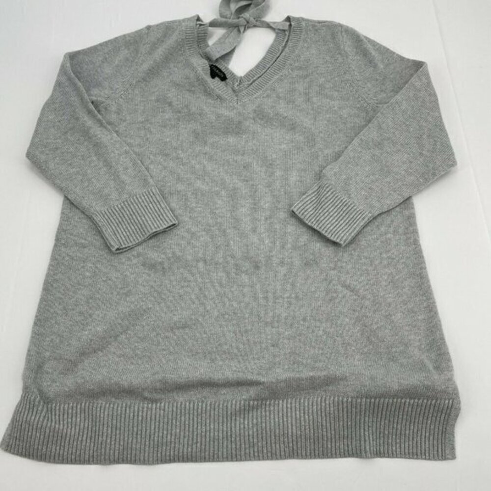 Talbots Sweater S Womens Gray Long Sleeves Knit Pullover Tie Back Casual